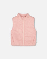 Corduroy Puffy Sleeveless Vest Dusty Pink-0