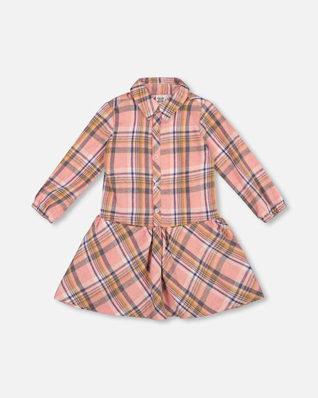 Shirt Plaid Dress With Frill Pink, Yellow And Gray-0