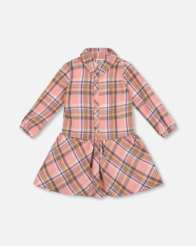 Shirt Plaid Dress With Frill Pink, Yellow And Gray-0