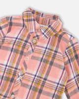 Shirt Plaid Dress With Frill Pink, Yellow And Gray-3
