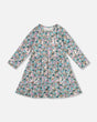 Half Button Organic Cotton Dress Blue Llama Print-0