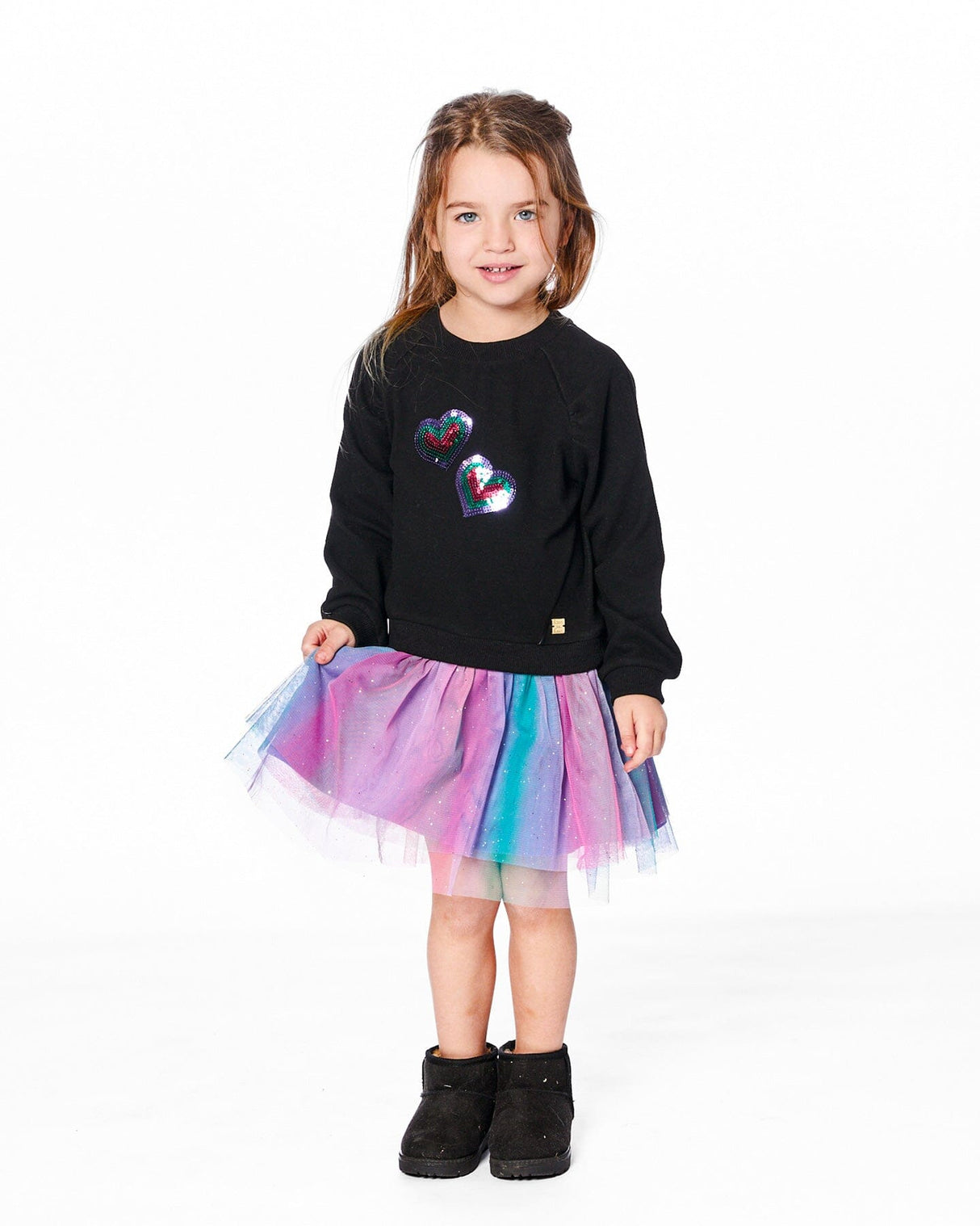 Bi-Material Dress Black With Mesh Skirt-1