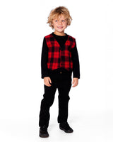 T-Shirt With Plaid Vest Red And Black-1