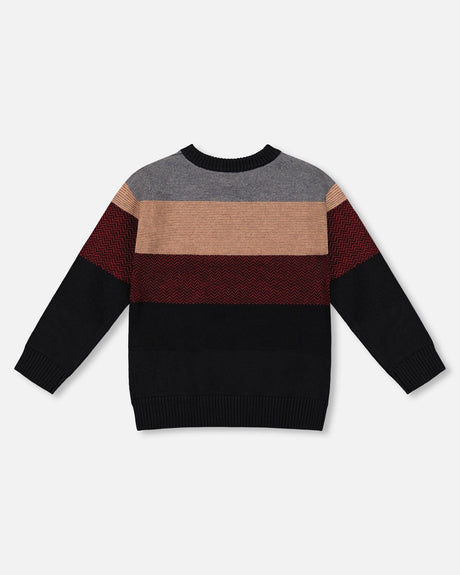 Color Block Knit Sweater Red And Black-2
