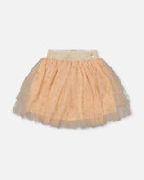 Multi Layer Glittering Mesh Skirt Beige-0