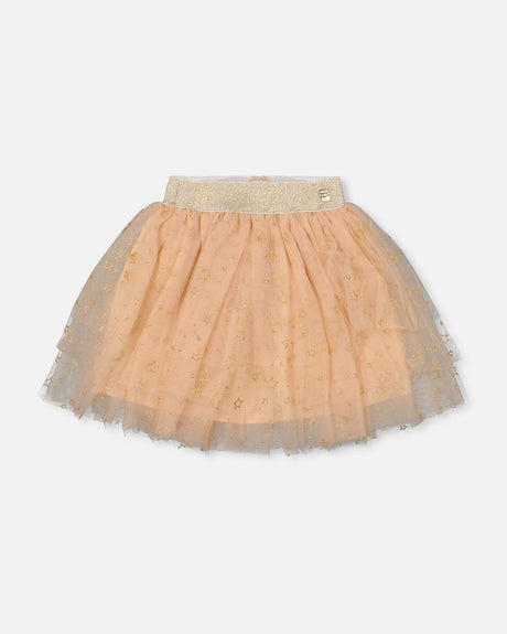 Multi Layer Glittering Mesh Skirt Beige-0