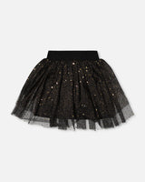 Multi Layer Glittering Mesh Skirt Black-1