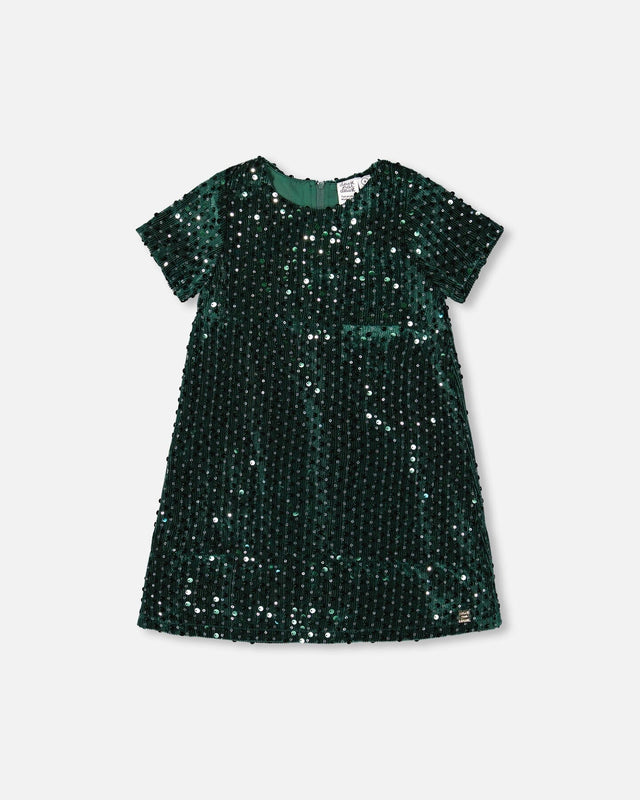 Velvet Short Sleeve Dress Forest Green-0