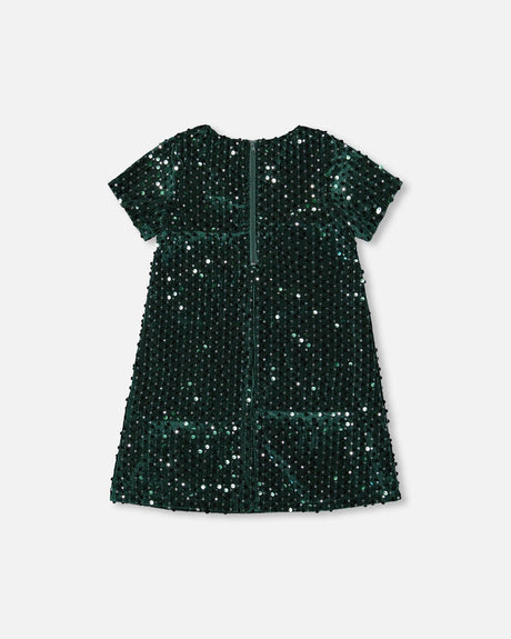 Velvet Short Sleeve Dress Forest Green-2