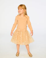 Bi-Material Dress With Glittering Skirt Beige-1