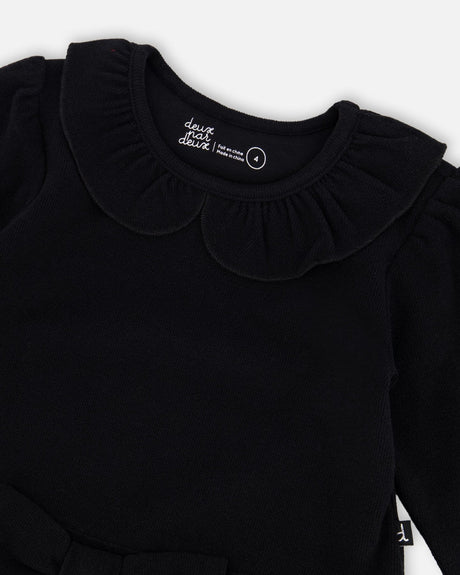 Bi-Material Dress With Glittering Skirt Black-3