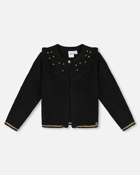 Knitted Cardigan With Rhinestones Black-0