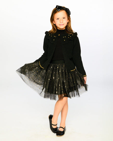 Knitted Cardigan With Rhinestones Black-1