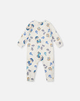 One-Piece Organic Cotton Pajama Beige Monkey Print-1