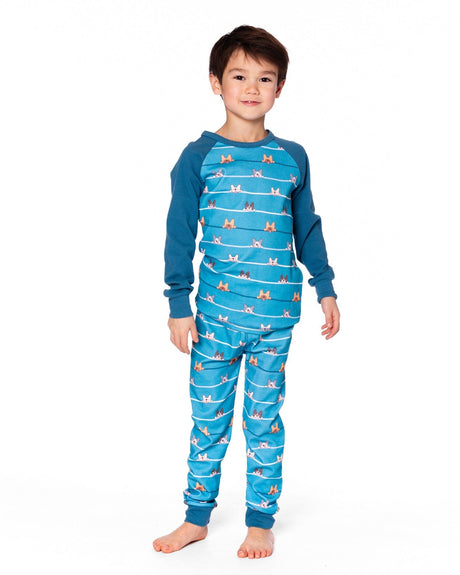 Two-Piece Organic Cotton Pajama Set Blue Dog Print-1