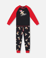 Two-Piece Organic Cotton Pajama Set Black Cookie Print-0