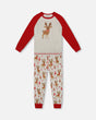 Organic Cotton Two-Piece Pajamas Beige Girly Reindeer Print-0