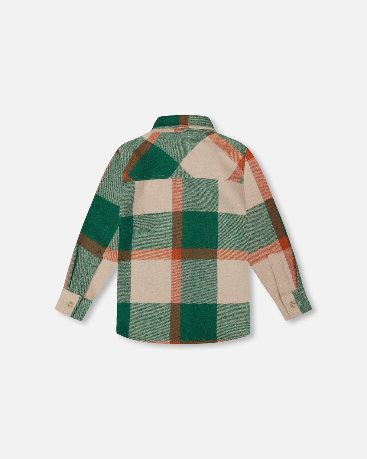 Long Sleeve Yarn Dyed Plaid Shirt Green And Orange-3
