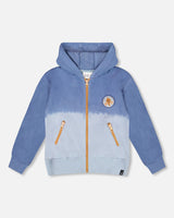 Full Zip Hooded Fleece Jacket Blue-0