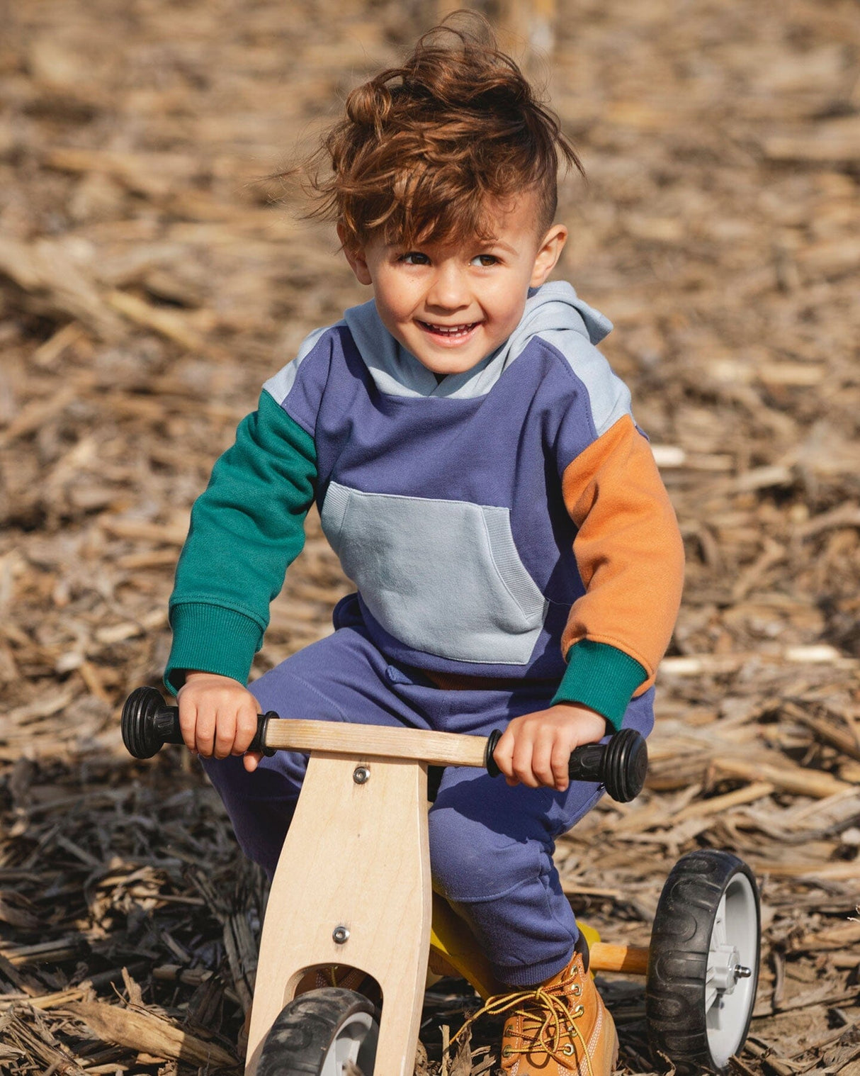 Long Sleeve Colorblocked Hooded Fleece Sweatshirt Blue-1