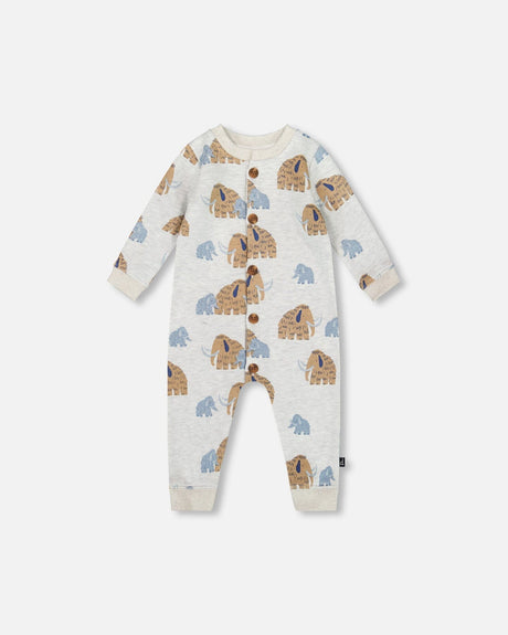 One-Piece Fleece Romper Beige Mammoth Print-0
