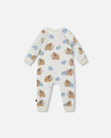 One-Piece Fleece Romper Beige Mammoth Print-1