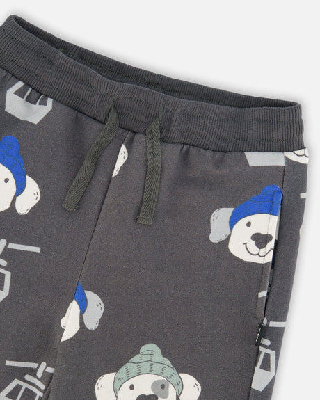 Fleece Sweatpants Gray Dog Print-3