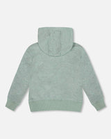 Super Soft Hooded Brushed Jersey Sweatshirt With Graphic Print Green-1
