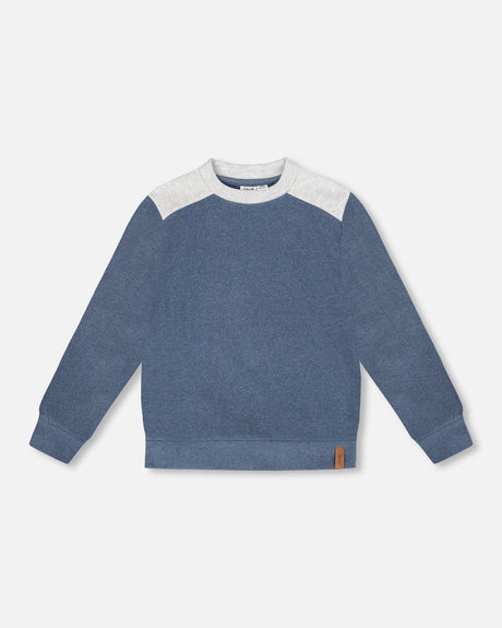 Super Soft Long Sleeve Flat Back Rib Top With Elbow Patches Navy Blue-0