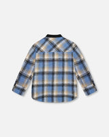 Long Sleeve Brushed Plaid Button Down Shirt Avec Rib Collar-2