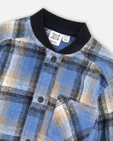 Long Sleeve Brushed Plaid Button Down Shirt Avec Rib Collar-3