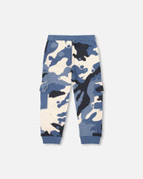 Fleece Sweatpants With Cargo Pockets Blue Camouflage-2