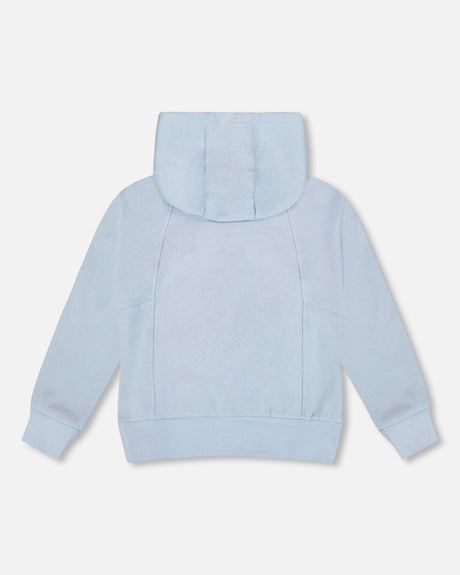 Pullover Hooded Fleece Sweatshirt With Zip Pocket Light Blue-2