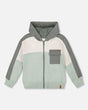 Full Zip Fleece Color Block Sweatshirt Green Gray-0