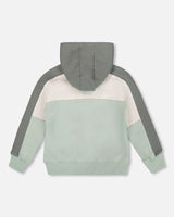 Full Zip Fleece Color Block Sweatshirt Green Gray-2