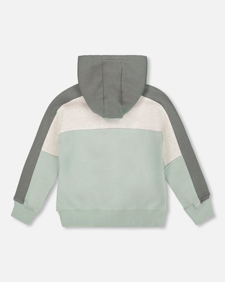 Full Zip Fleece Color Block Sweatshirt Green Gray-2