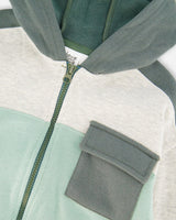 Full Zip Fleece Color Block Sweatshirt Green Gray-3