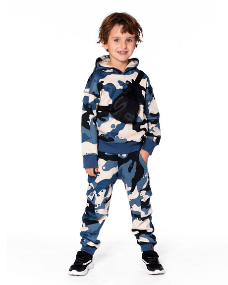 Hooded Fleece Sweatshirt With Crossbody Bag Blue Camouflage-1