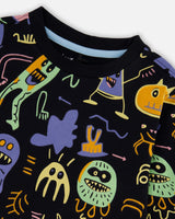 Long Sleeve Organic Cotton Allover Monsters Print Tee-4