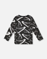 Long Sleeve Organic Cotton Allover Print Tee Black-2