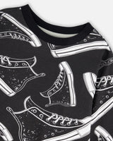 Long Sleeve Organic Cotton Allover Print Tee Black-3