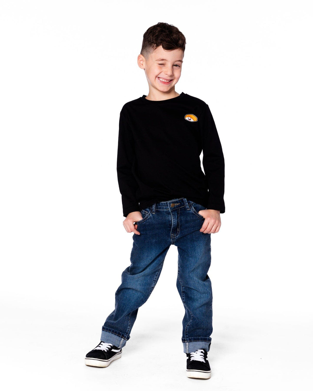 Long Sleeve Jersey Tee Shirt Black With Print Back & Front-1