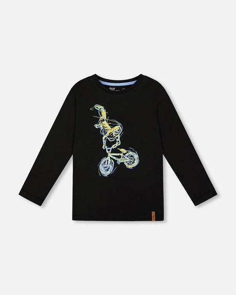 Long Sleeve Cotton Jersey Tee Shirt Black-0