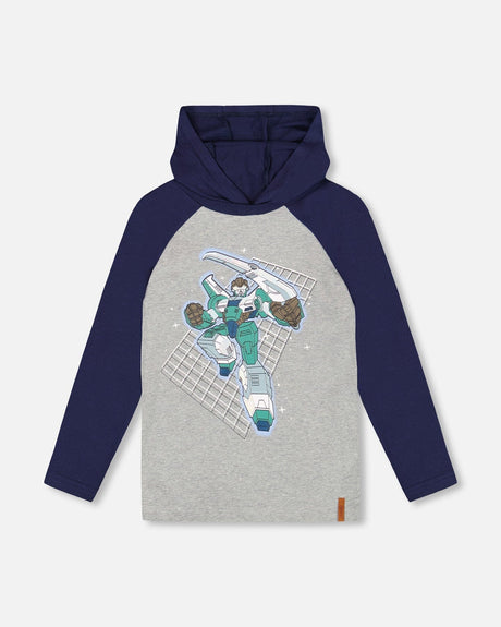 Organic Cotton Jersey Hooded Raglan Sleeve Tee Navy Blue-0