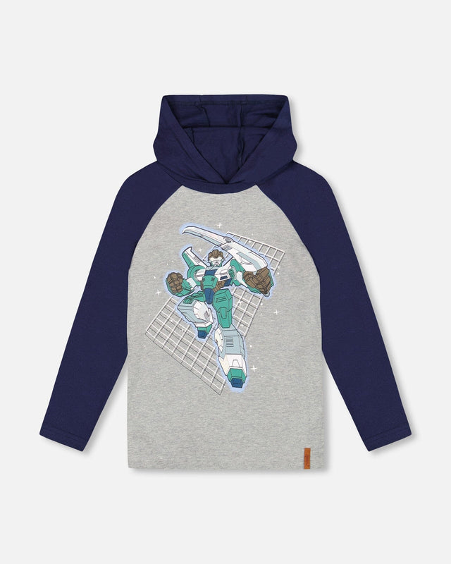 Organic Cotton Jersey Hooded Raglan Sleeve Tee Navy Blue-0