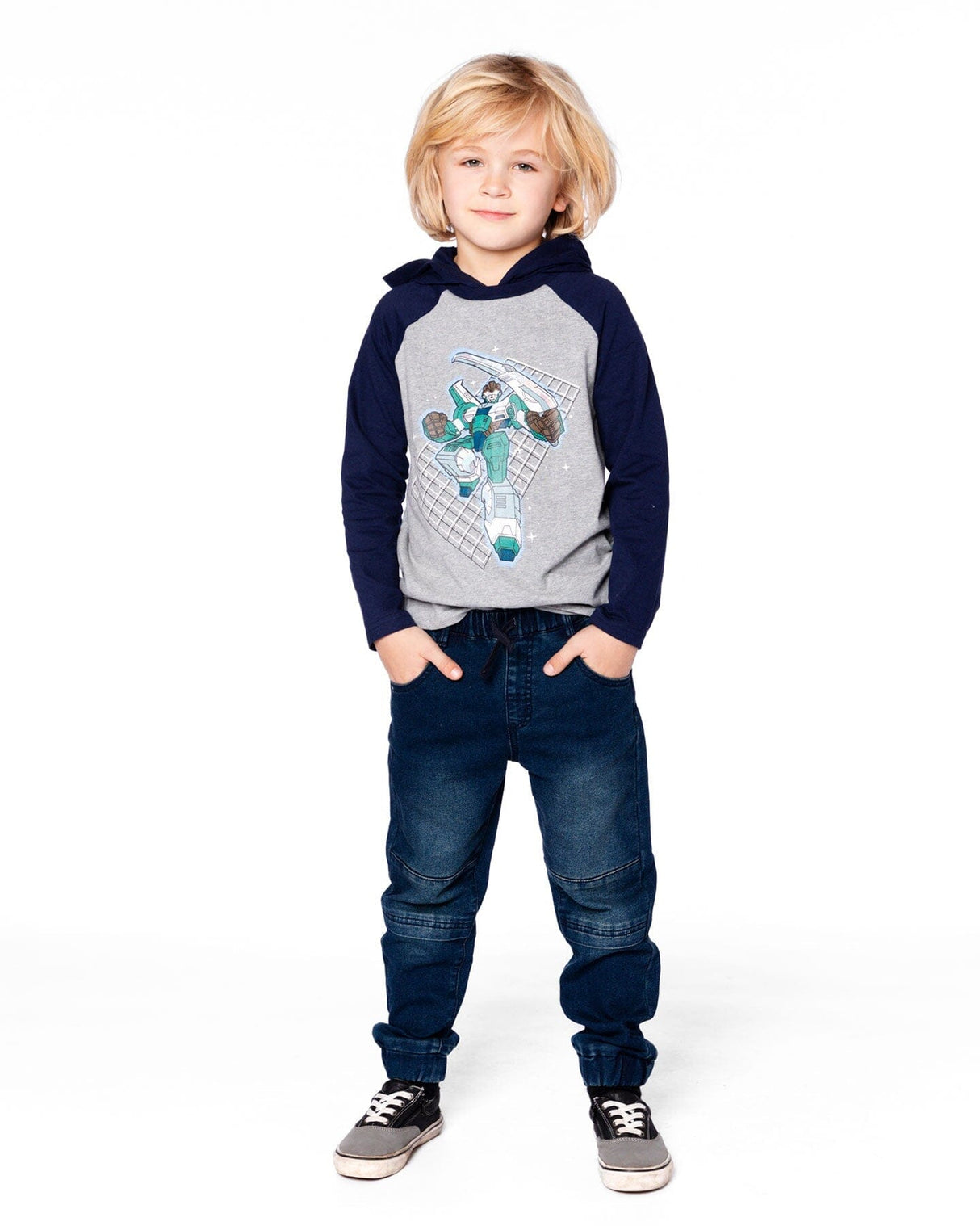 Organic Cotton Jersey Hooded Raglan Sleeve Tee Navy Blue-1