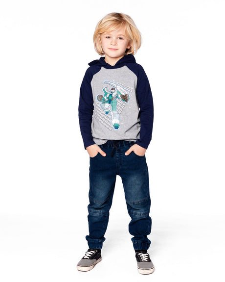 Organic Cotton Jersey Hooded Raglan Sleeve Tee Navy Blue-1