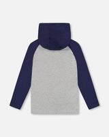 Organic Cotton Jersey Hooded Raglan Sleeve Tee Navy Blue-2