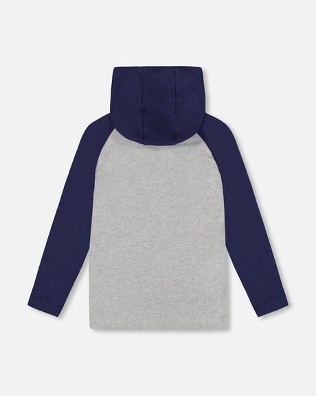 Organic Cotton Jersey Hooded Raglan Sleeve Tee Navy Blue-2