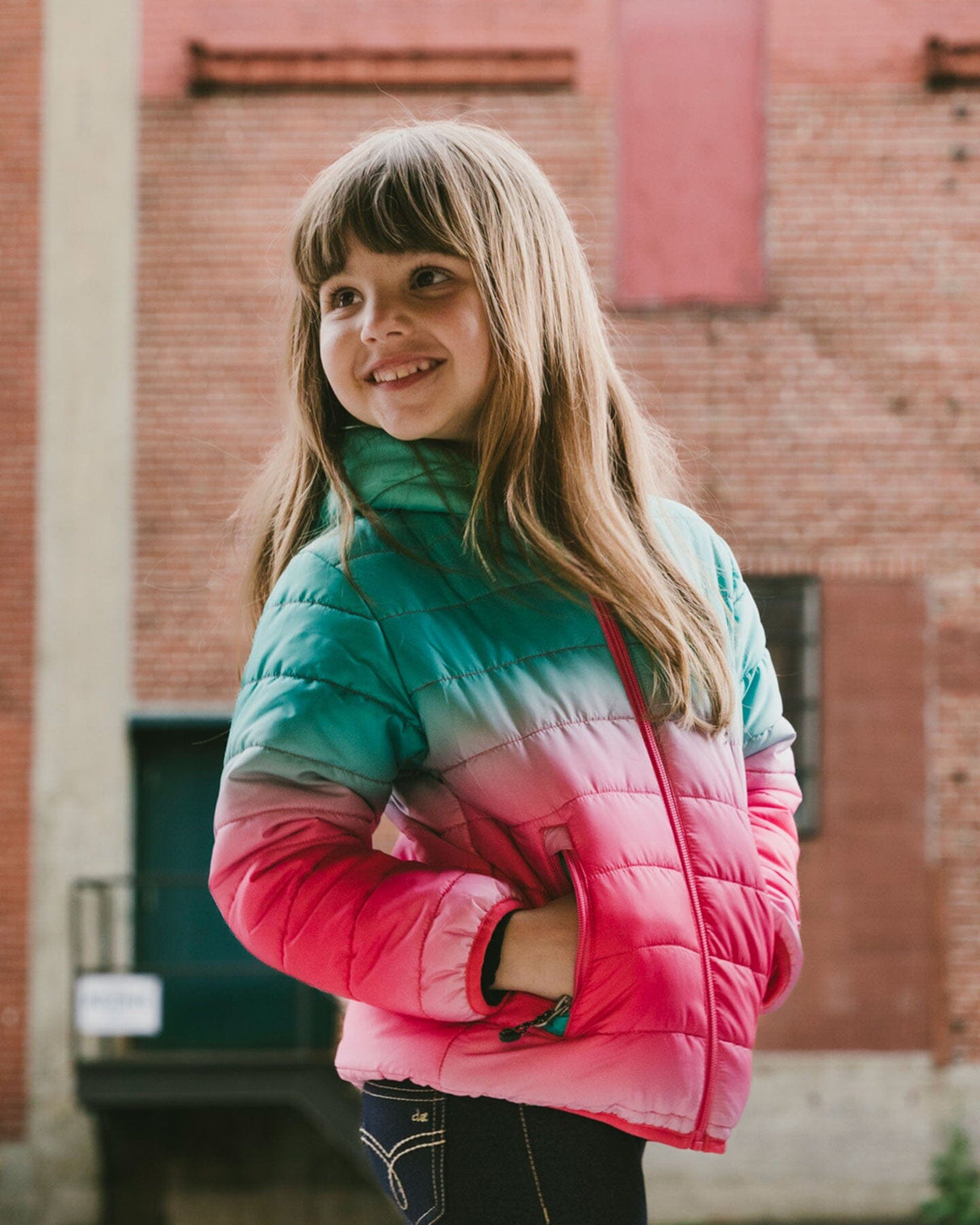 Quilted Mid-Season Jacket Green And Pink Gradient-3